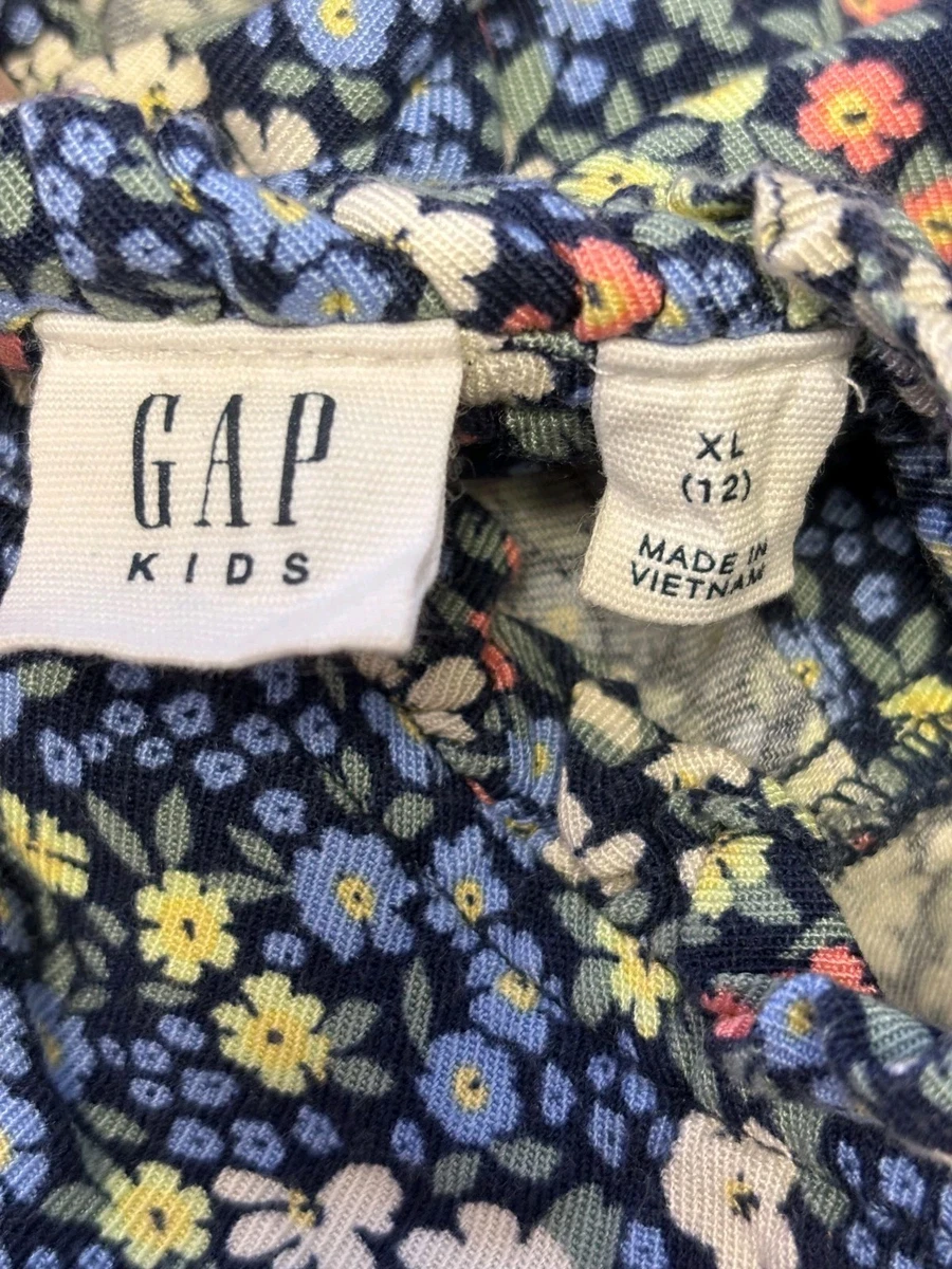 Gap Kids Floral Long Sleeve Dress Girls Size XL (12) Black Multi Back Button