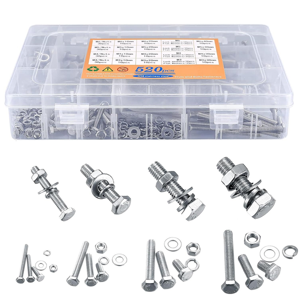 Schrauben Und Mutter Set, 520 StüCk M3/M4/M5/M6 Sechskantschrauben Und Muttern S-image