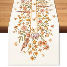 Fall Floral Butterfly Table Runner Wildflower Burlap Table Runners, Autumn Ha...
