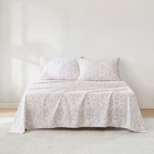 Peony Floral Cotton Sheet Set - 4 Piece Full Peach Bedding for Kids Room