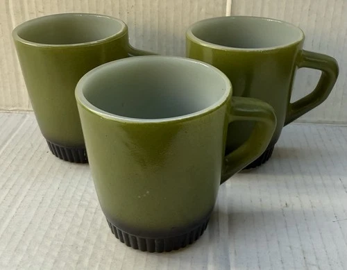 Fire King Anchor Hocking Coffee Tea Mug Cup Lot 3 Avocado Green Stacking Vintage