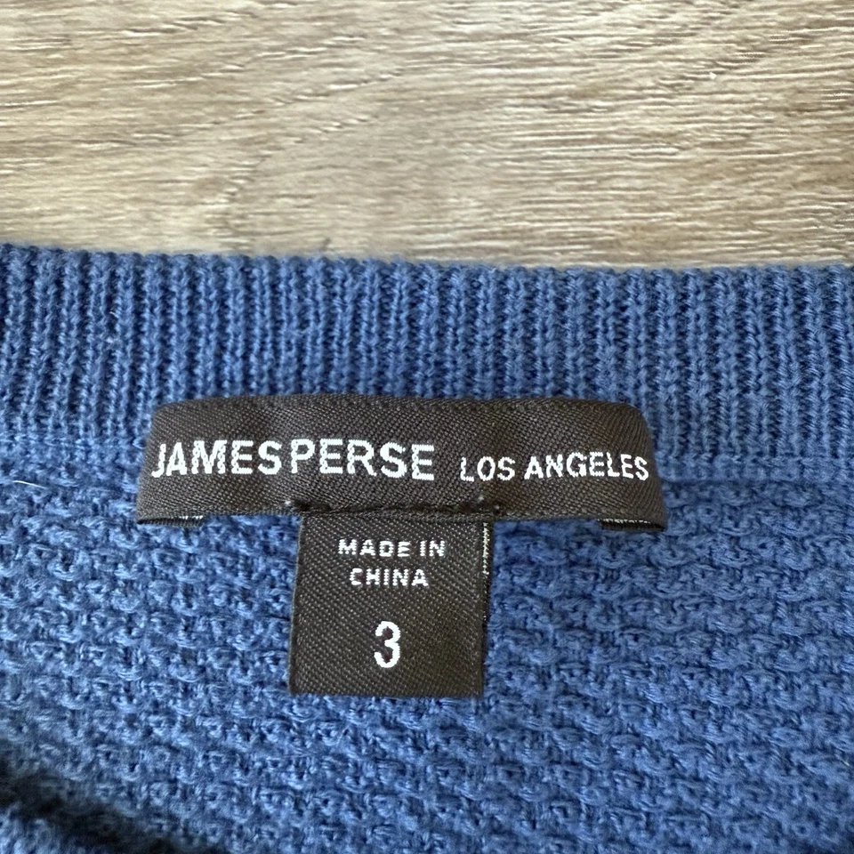 James Perse Mens Thermal Knit Raglan Sweatshirt Blue Pigment Dye Size 3 Fits M - Image 2 of 4