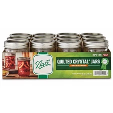 Ball Quilted Crystal Mason Jar w/ Lid & Band, Regular Mouth, 12 Count, 4 lb.