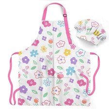 Kids Apron with Chefs Hat Set, Kitchen Apron Gifts Floral 2