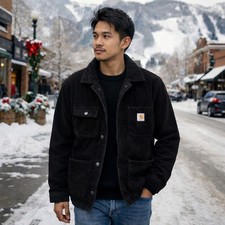 Carhartt Wip Michigan Corduroy Work Insulated Cord Jacket Quilted Black Men M