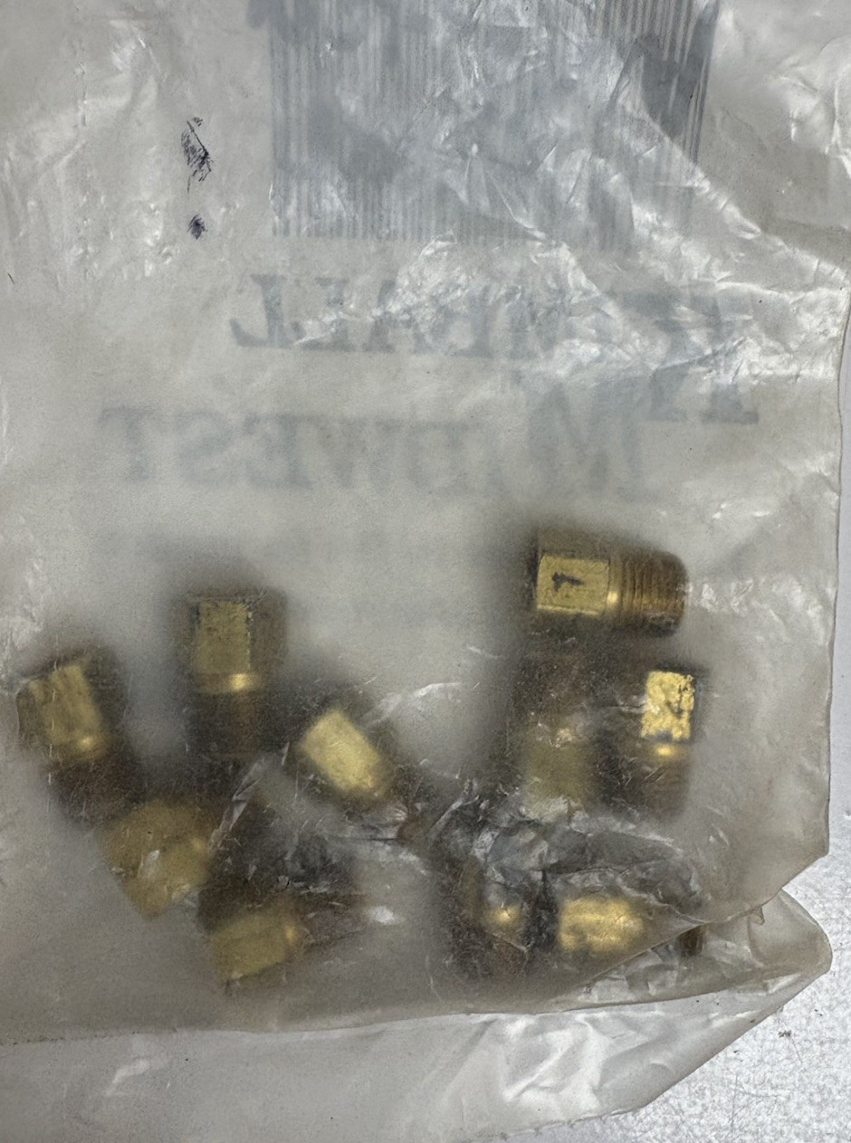NOS Kimball Midwest Brass Inverted Flare Fittings 3/16” x 1/8” 202X3 Qty 10