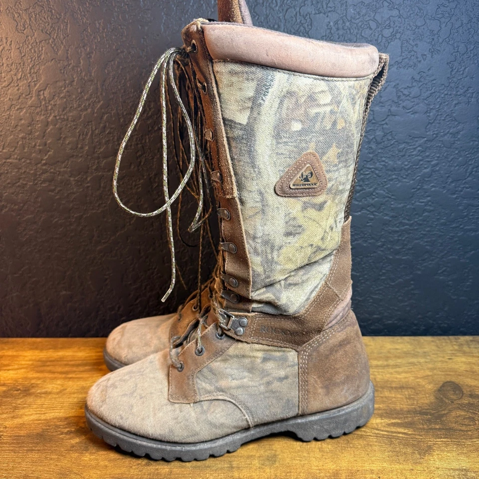 Rocky Low Country 9.5 MW Waterproof Snake Boots Camo Hunting Boots Leather Nylon - Image 3 of 4