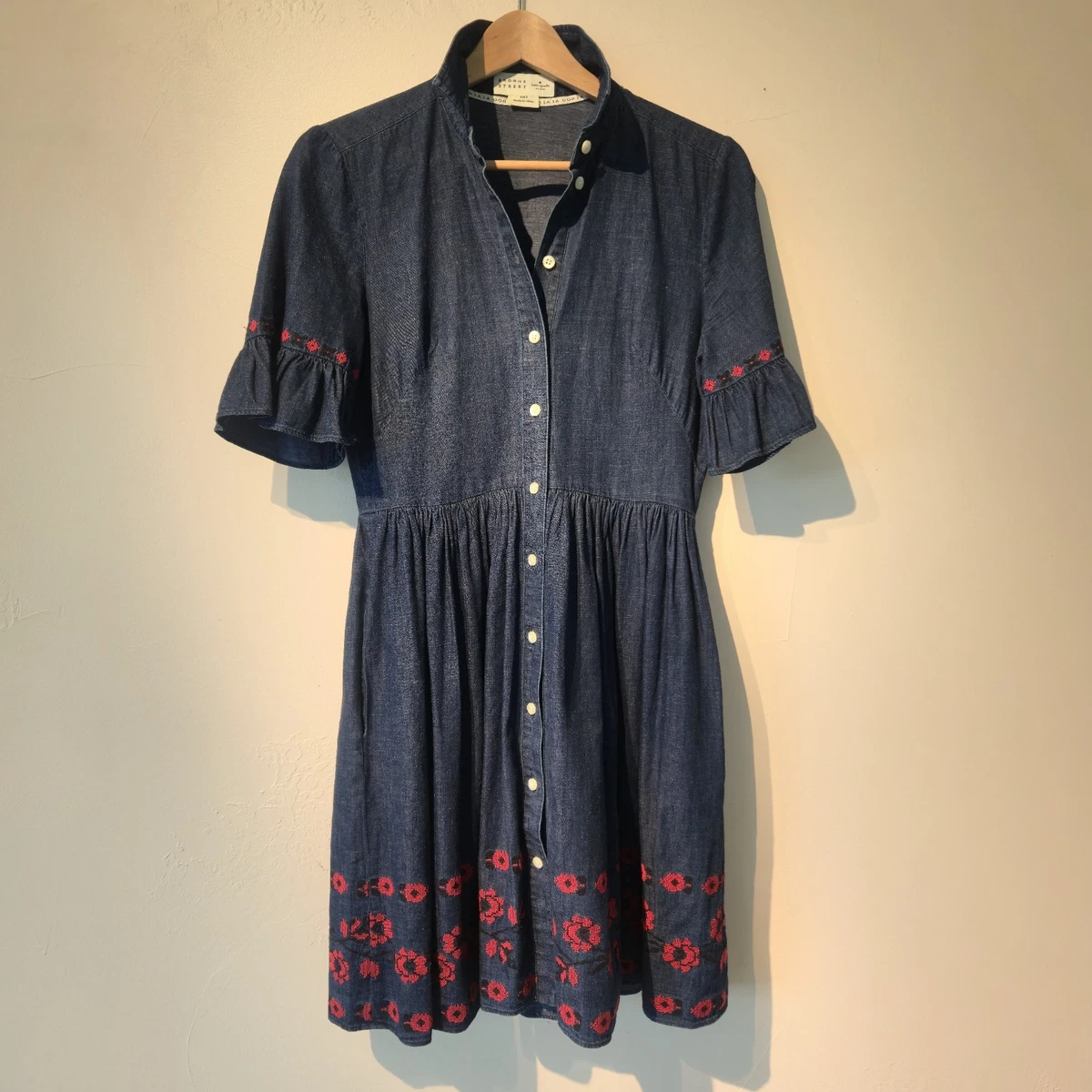 kate spade abstract peony denim dress new york Dresses for Women for sale Floral denim Size:67 x 43 in basic dress Red Dresses contoured seam paneling
