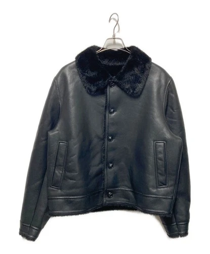 Lui's Faux Mouton Faux Leather Button Blouson Jacket Men's Size S Black New - product listing photo