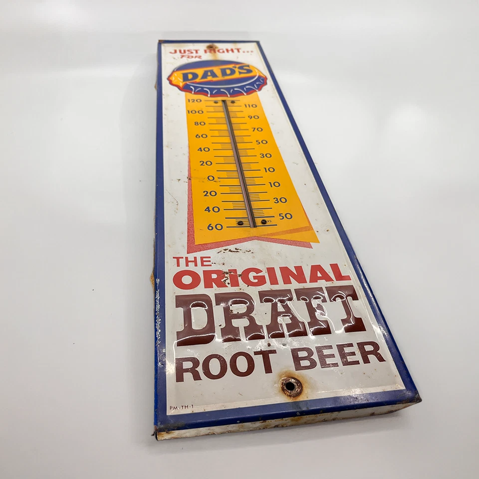 Letrero de termómetro vintage de cerveza de raíz de papá (funcionando) - 27” letrero publicitario de metal Foto 4 de 4