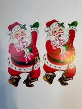 Vintage Cardboard Die Cut Cut Outs 2 Jolly Santa Retro Christmas Decorations