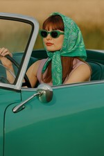 Vintage Scarf 70s Floral Paisley Pattern Blue Green Colorful Mod Retro 15x44