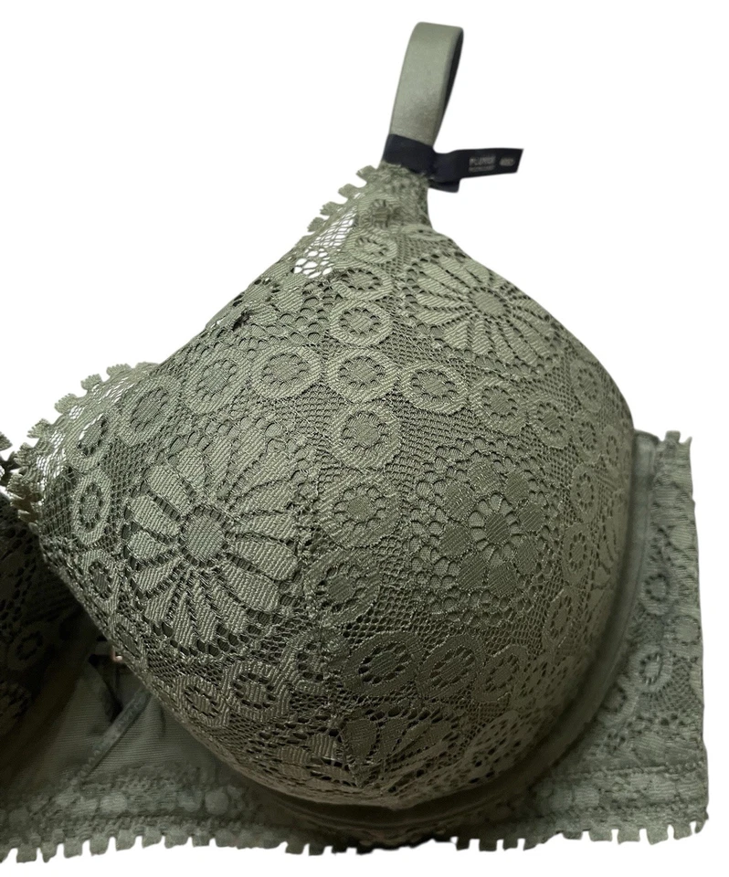 Sujetador de encaje para pestañas Aerie Real Power verde salvia 40D con aros nuevo Foto 3 de 4