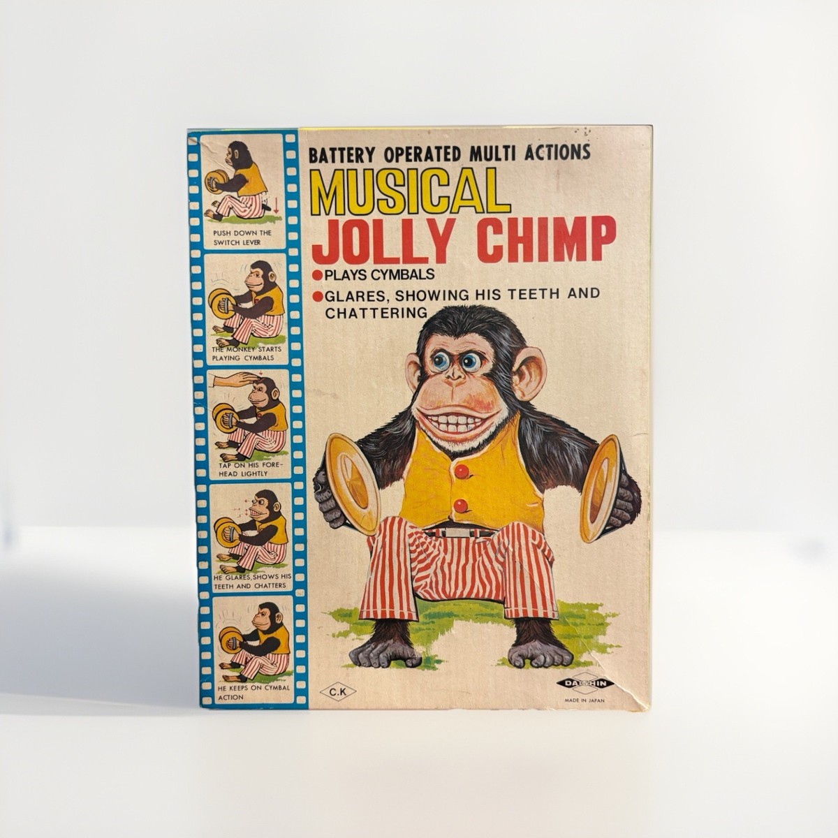 Vintage Musical Jolly Chimp Cymbal Monkey Toy WORKS w Box Made in