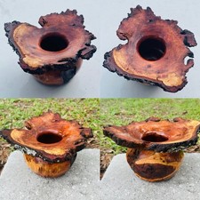 Cherry Burl Wood Flared Vase W/Live Edge Hand Made 5  Wide 4  Tall