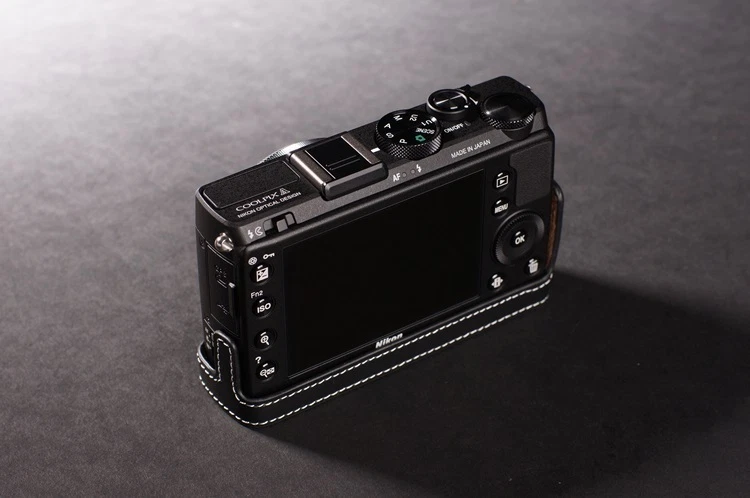 Handmade Genuine real Leather Half Camera Case bag for Nikon Coolpix A black - Image 3 of 4