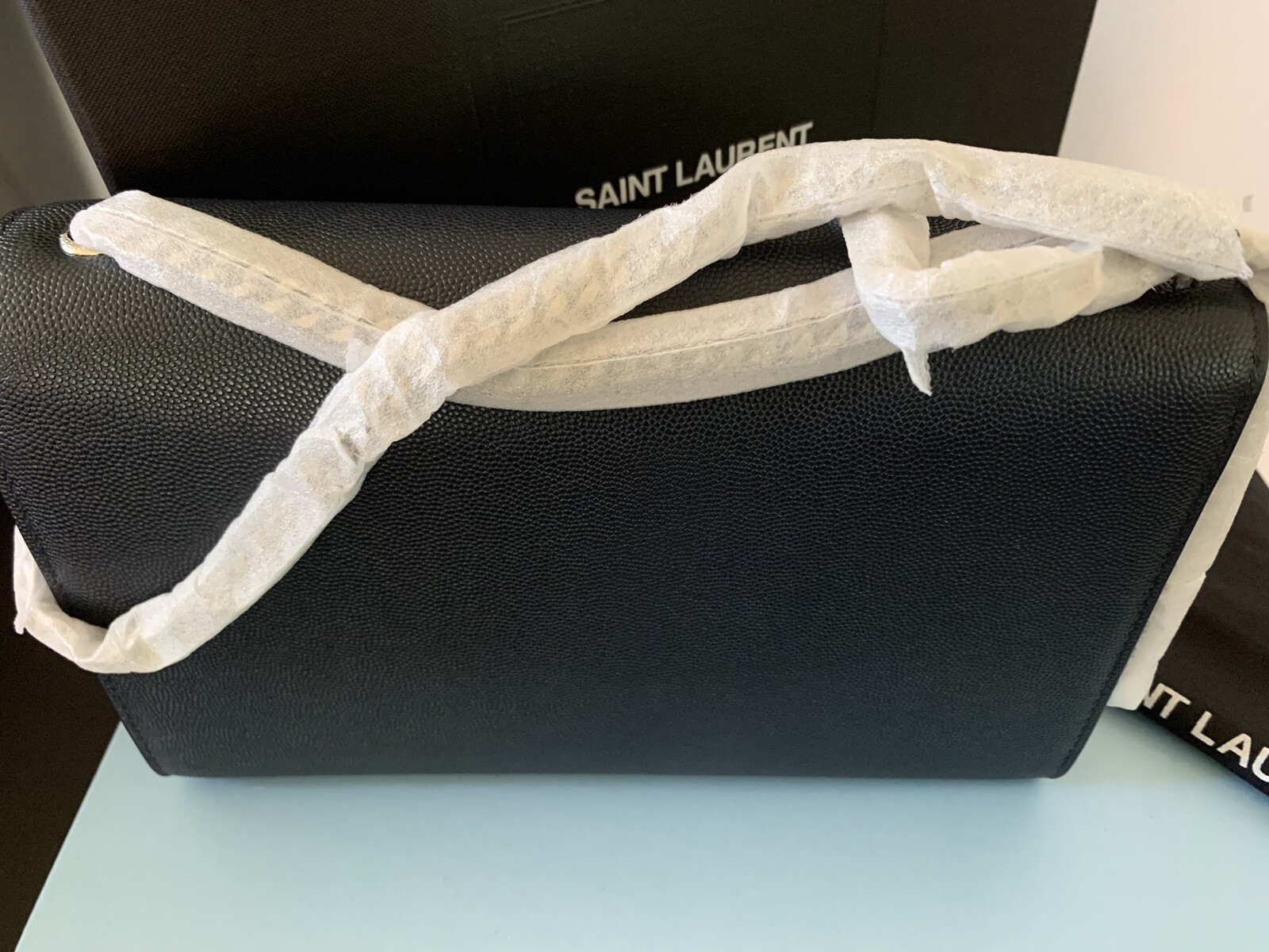 Borsa a tracolla YSL Saint Laurent kate grano medio navy argento