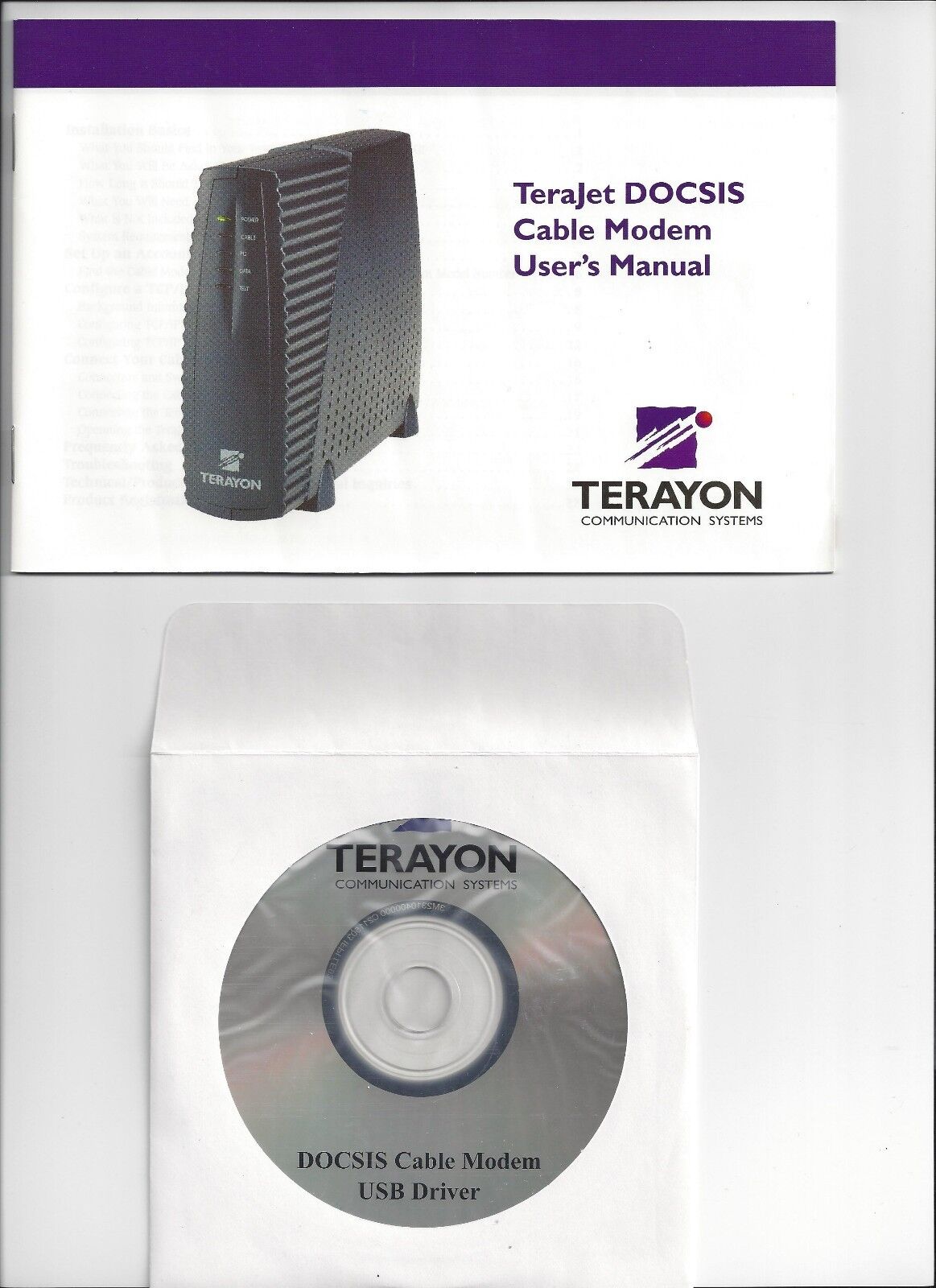 TERAYON TERAJET DOCSIS CABLE MODEM USB DISC, QUICK START & USER'S MANUAL ONLY