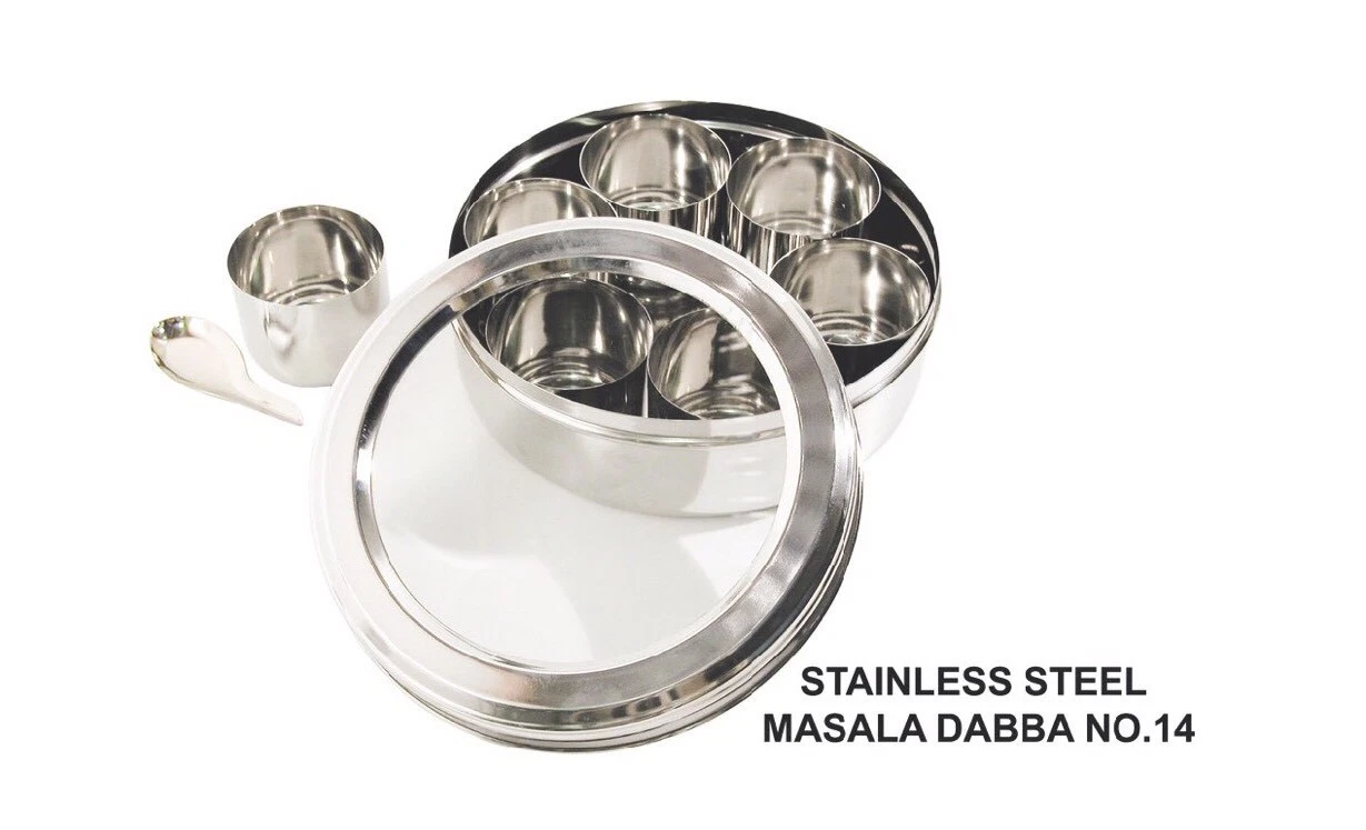 Tri Star Stainless Steel Indian Herb Spice Tin Box Masala Dabba Storage Set No12