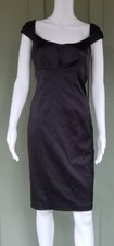 DAVID MEISTER Black Satin Sheath Cocktail Dress 6