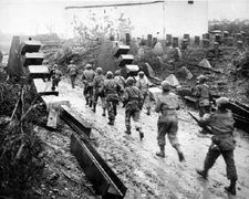 American Soldiers marching into Germany 1945, WWII WW2 8x10 Photo 999a