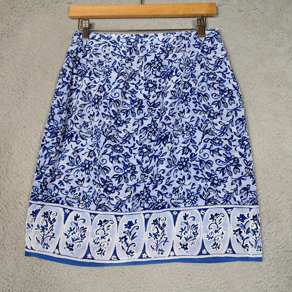 Falda envolvente Neiman Marcus para mujer talla 8 azul floral 100 % seda vintage retro años 90 Foto 2 de 4