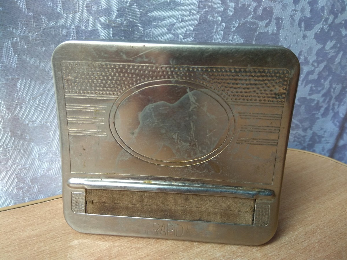 Vintage old cigarette rolling machine and cigarette case RARE METAL BOX  RAPID