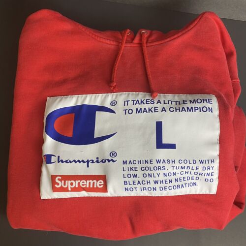 Supreme x Champion Box Label (L) Red Hoodie