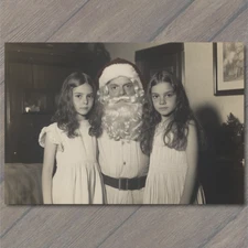Art Print  Creepy Santa Sitting Girls Retro Vintage Style Black White Christmas