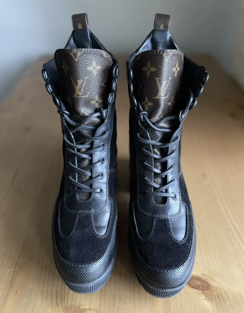 Louis Vuitton Laureate Desert Black Suede Leather Monogram Boots