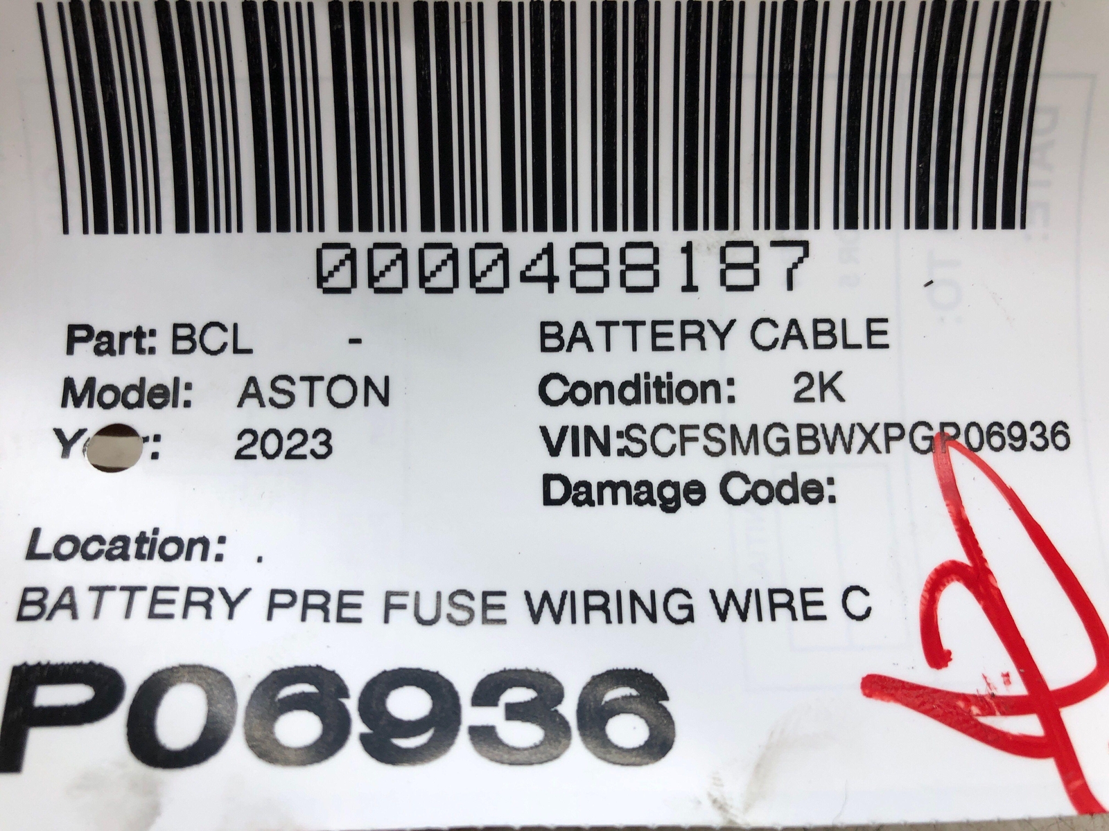 2019-2023 ASTON MARTIN VANTAGE BATTERY PRE FUSE WIRING WIRE CABLE SET OEM