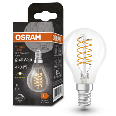 OSRAM E14 VINTAGE-Retro LED Tropfenlampe in klarem Filament dimmbar 4,8W wie 40W
