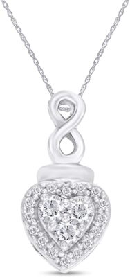 1/6ct Natural Diamond Heart Frame With Infinity Pendant 18'' Necklace in Sterling
