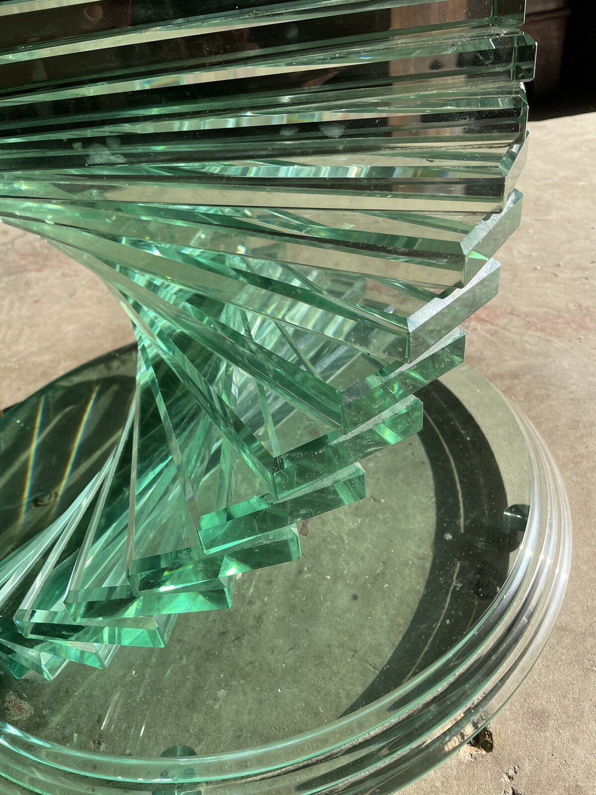 Modern Italian Style Spiral Twisted Base Oval Glass Stacked Coffee