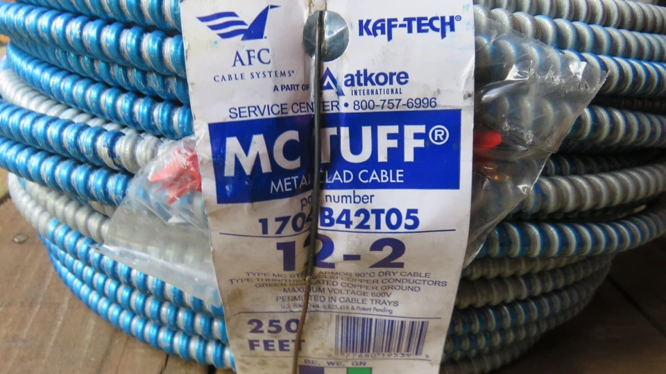 Cable blindado de acero MC 1704B42T05 12-2 con bobina de tierra 250 ft cable sólido 600 V Foto 4 de 4