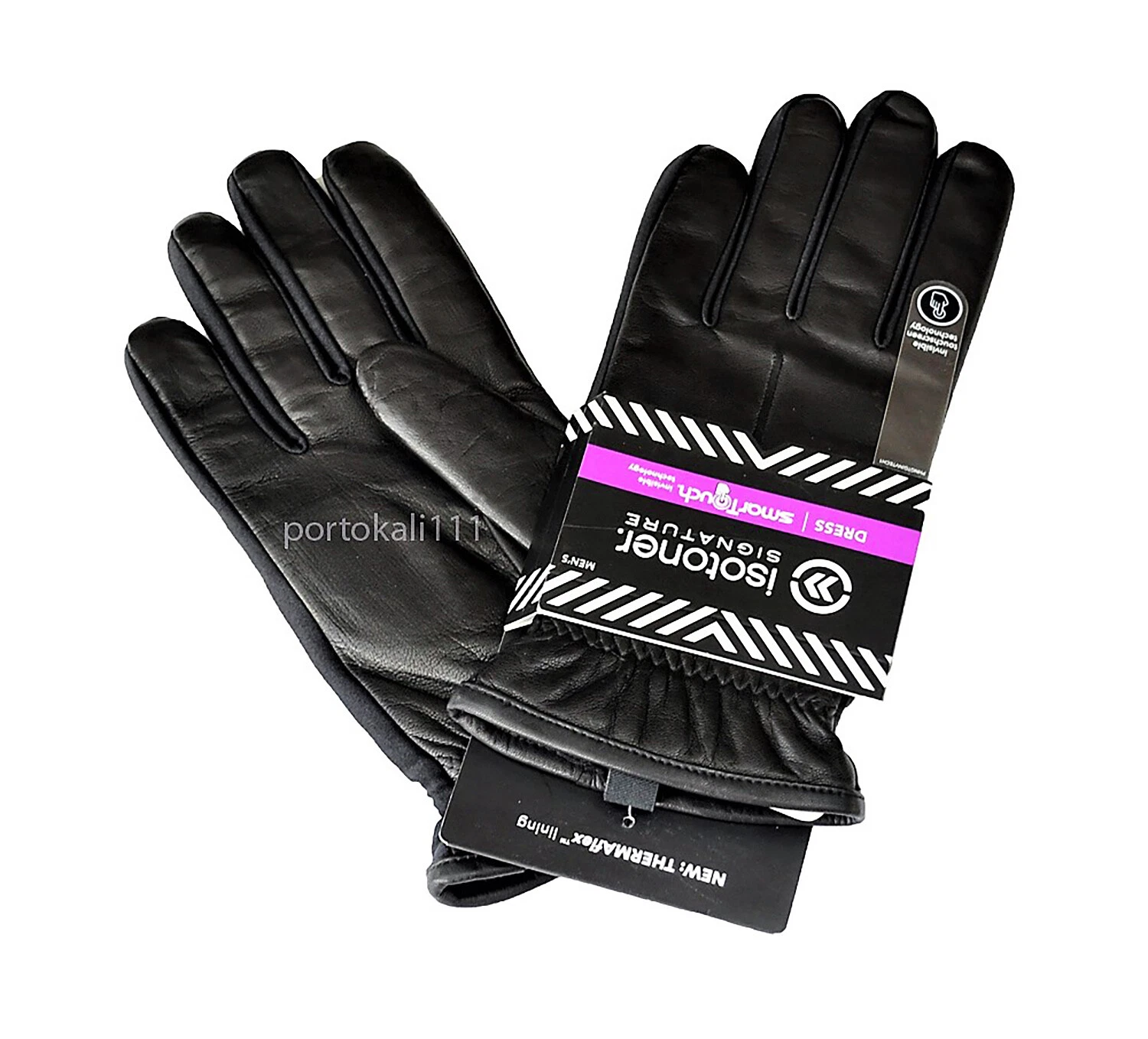 New Isotoner SIGNATURE Men's Dress Smart Touch Black Leather Gloves Large