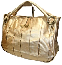 Bally Gorgeous Gold Soft Pleated Leather Double Top Handle Handbag Near MINT!