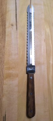 Vtg Regent Centurion Miracle Worker SS Japan Serrated Knife 9.75'' Dbl Blade Wood