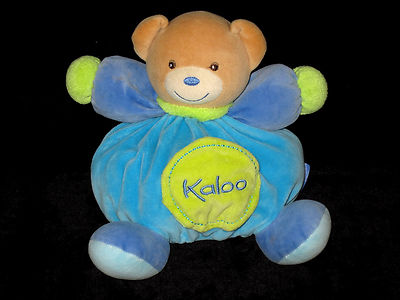 Doudou boule Patapouf Ours marron bleu vert Kaloo poche tétine