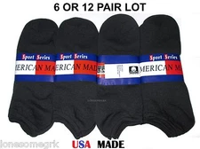 6 or 12 Pairs Mens Low Cut / No Show Black Soft Cotton Socks Med Weight USA Made