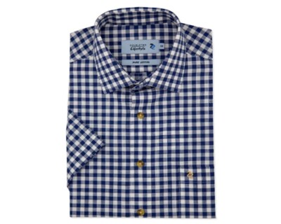 Double Two Herren Klassische Passform Kurz Ärmel Kariert Shirt IN Marineblau 3XL