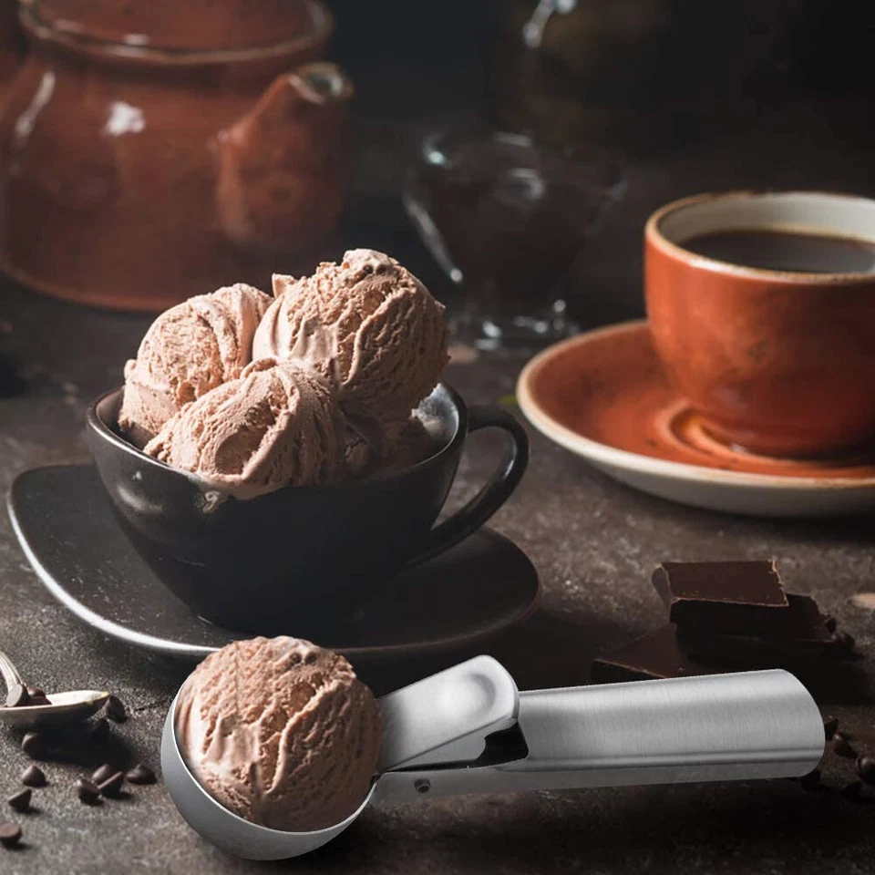 3Pcs Ice Cream Scoop Easy Trigger Stainless Steel Cookie Watermelon Dough Spoon - Image 4 of 4