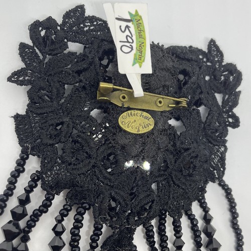 Brooch BIG Black Lovely Jewelry Michal Negrin Elegant Flowers Made in Israel - Picture 6 of 10
