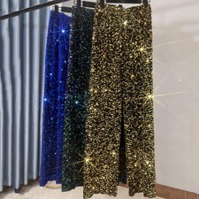 Pantaloni Larghezza Elastico Donna Paillettes Brillanti Per Festa Club