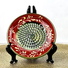 Garlic/Ginger Grater Green Red Ceramic Glossy Handmade Hand Painted In Spain