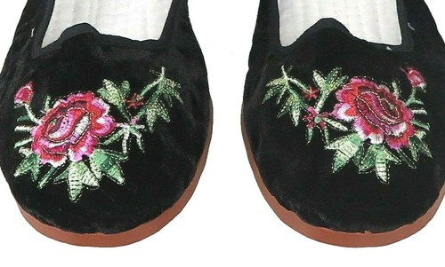 Women's Chinese Mary Jane Floral Velvet Shoes Slippers Black - Sizes 36-40 New - Picture 6 of 8
