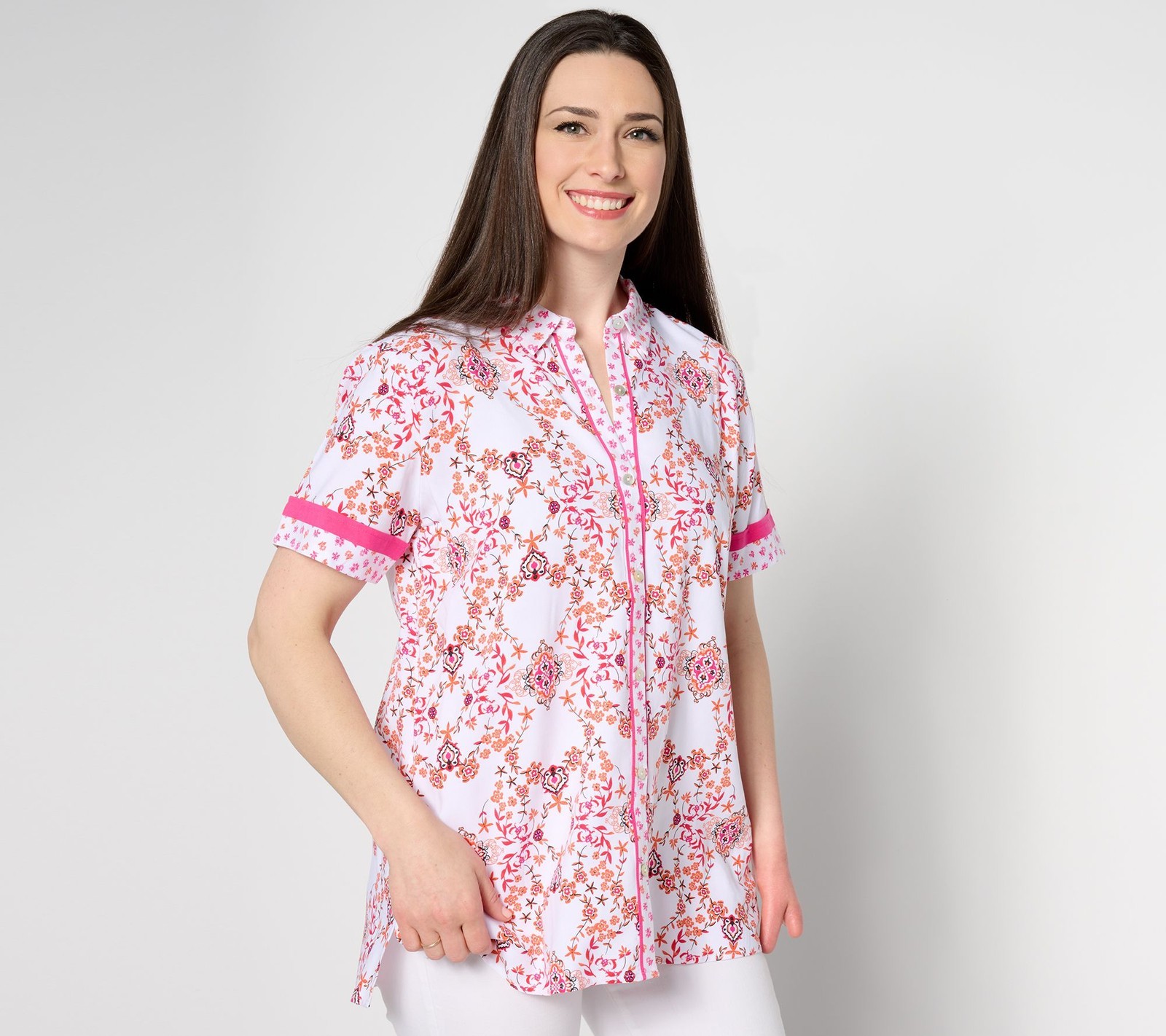 Susan Graver Women's Top Petite PM PASSPORT Rayon Woven Multi-colored A647447