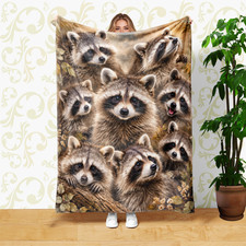 Woodland Raccoon Portraits Coral Fleece Blanket
