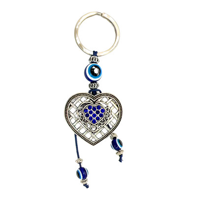 Rhinestone Blue Heart & Evil Eye Keychain   Eye-Catching Charm: 1CT