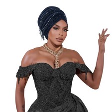 Bonnet Cap African Turban Gele Aso Oke Multi-Layer Tassels Hat Nigerian Headtie